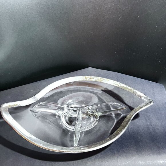 Vtg Art Clear Glass Divided Relish Serving Dish Silver-Plated Trim MCM Retro - Picture 7 of 9